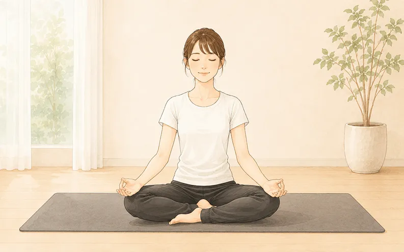 座ってヨガのポーズをとっている女性