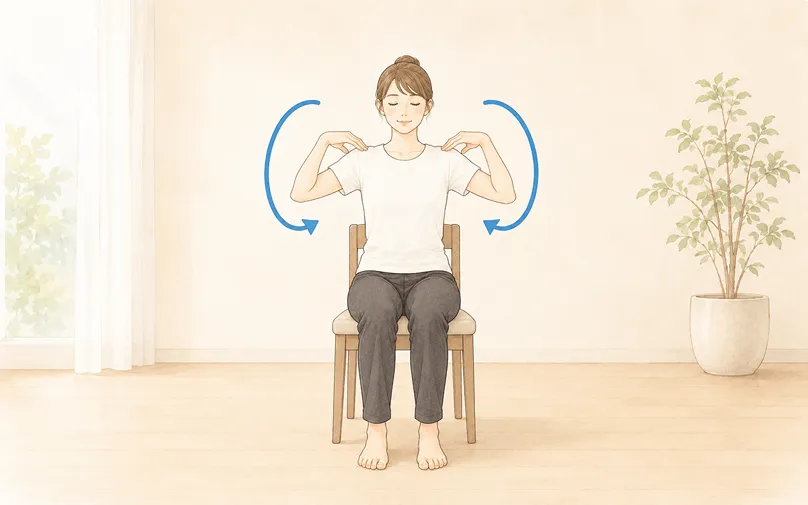 椅子ヨガ 肩回しのポーズをしている女性