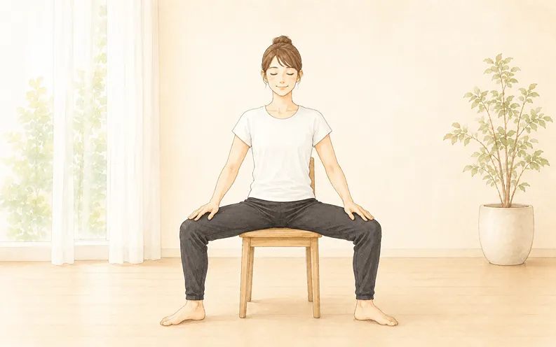 椅子ヨガ 女神のポーズをとる女性