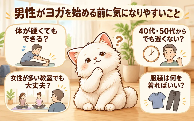 男性がヨガを始める前に気になりやすいことの図解