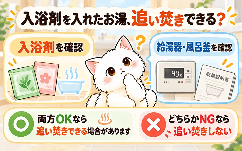 入浴剤を入れたお湯は追い焚きできるかの図解
